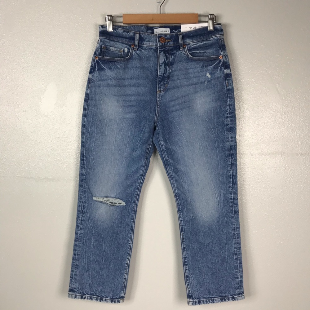 NWT LOFT High Waist Straight Crop 6P 28 Distressed